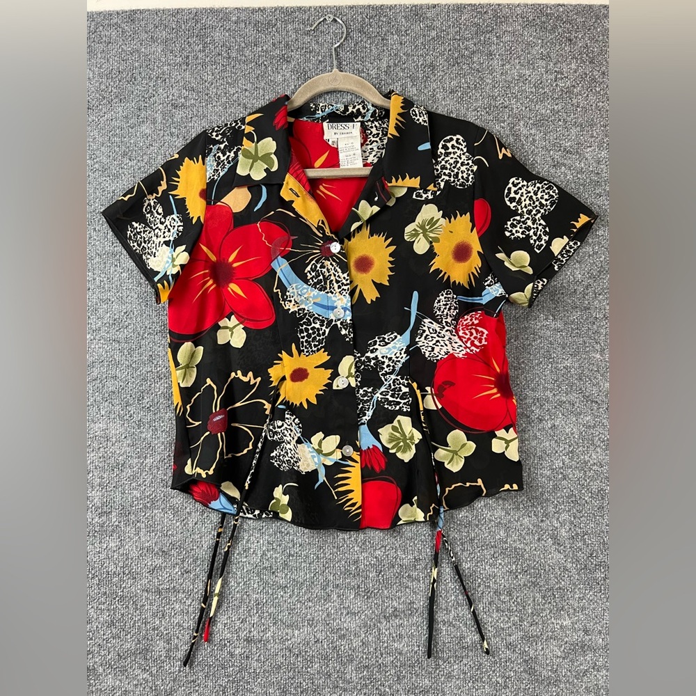 Dress U By Sharon Shirt Womens Size 10 Y2K Vintage Floral With Side Cinch Ties - Picture 5 of 8